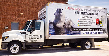 Neat Heat & Cooling Delivery Truck | Temporary Emergency Heating - Emergency Temporary Heating Service from Neat Heat - Neat Heat Delivery truck pictured in Photo.