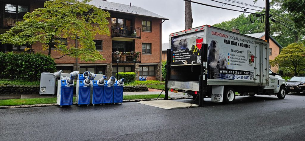 Temporary Heating & Cooling Equipment Being Delivered to an apartment building in Connecticut.